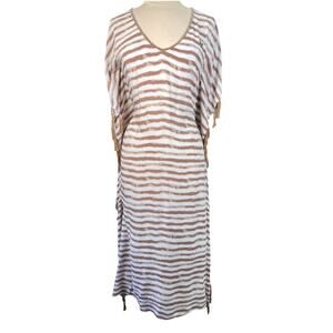 Skemo Womens Dress Maxi S Beaded Fringe Kimono Sleeve Smocked Waist Boho Beach